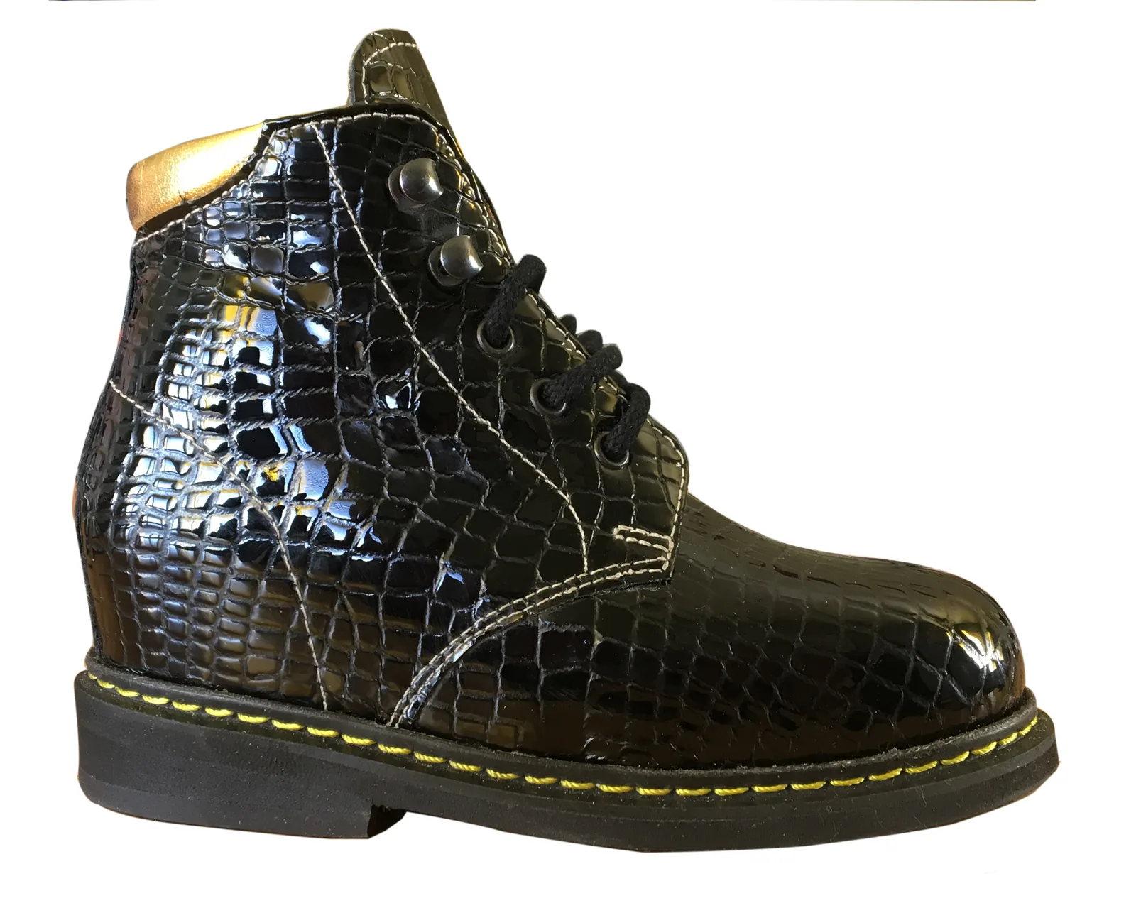 Boot femme — vernis effet croco noir