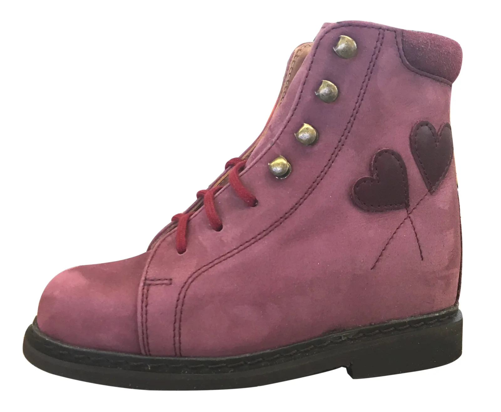 Bottillon enfant — nubuck rose & cœurs