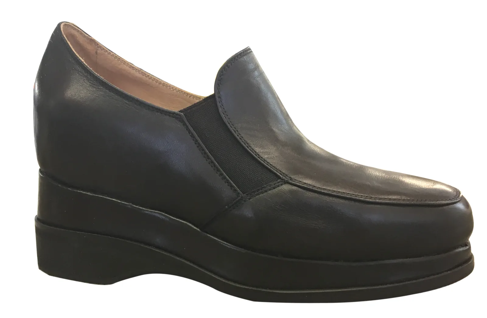 Mocassin compensé — cuir noir verni