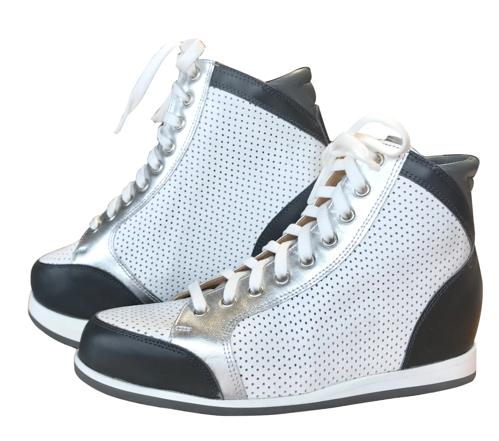 Sneaker montante enfant — blanc, gris & argent