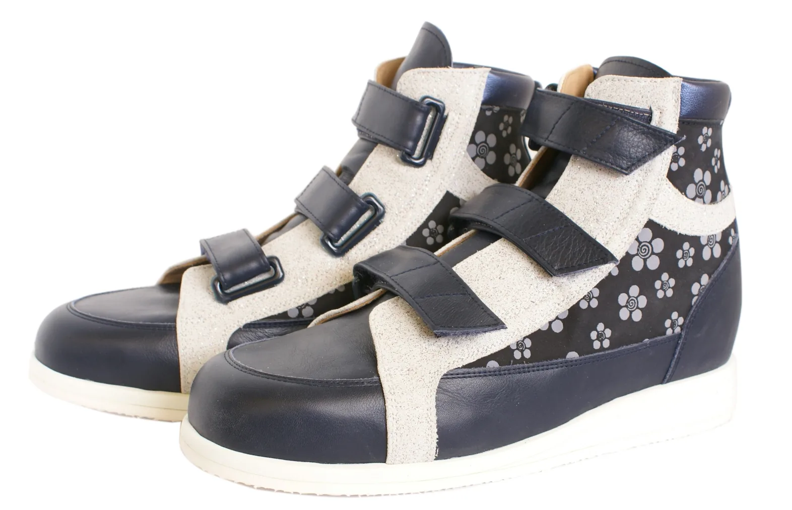 Sneaker montante enfant — marine & imprimé fleuri