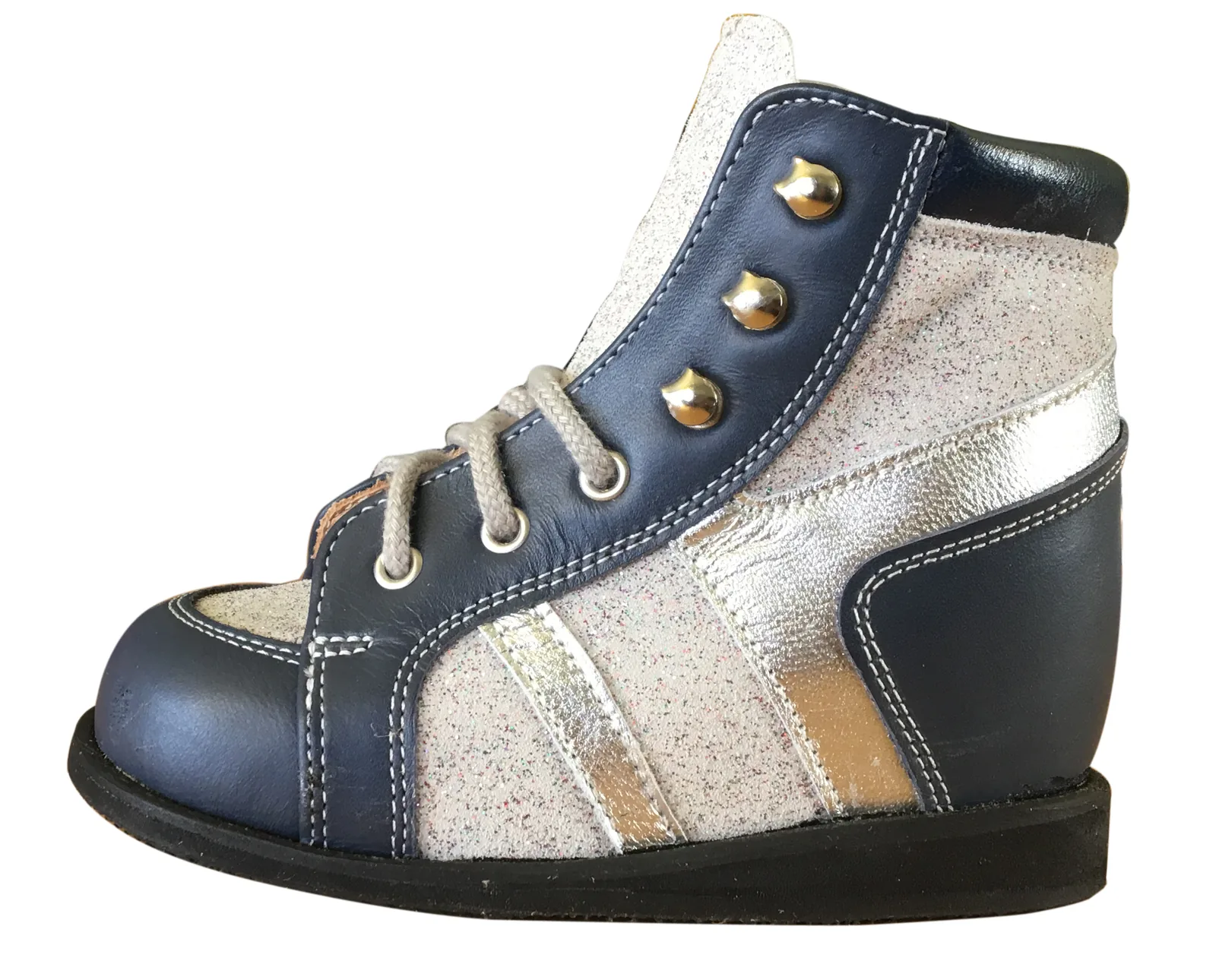 Sneaker montante enfant — marine & argent pailleté